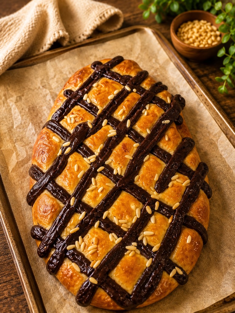 Coca de Chocolate artesanal con rejilla de chocolate